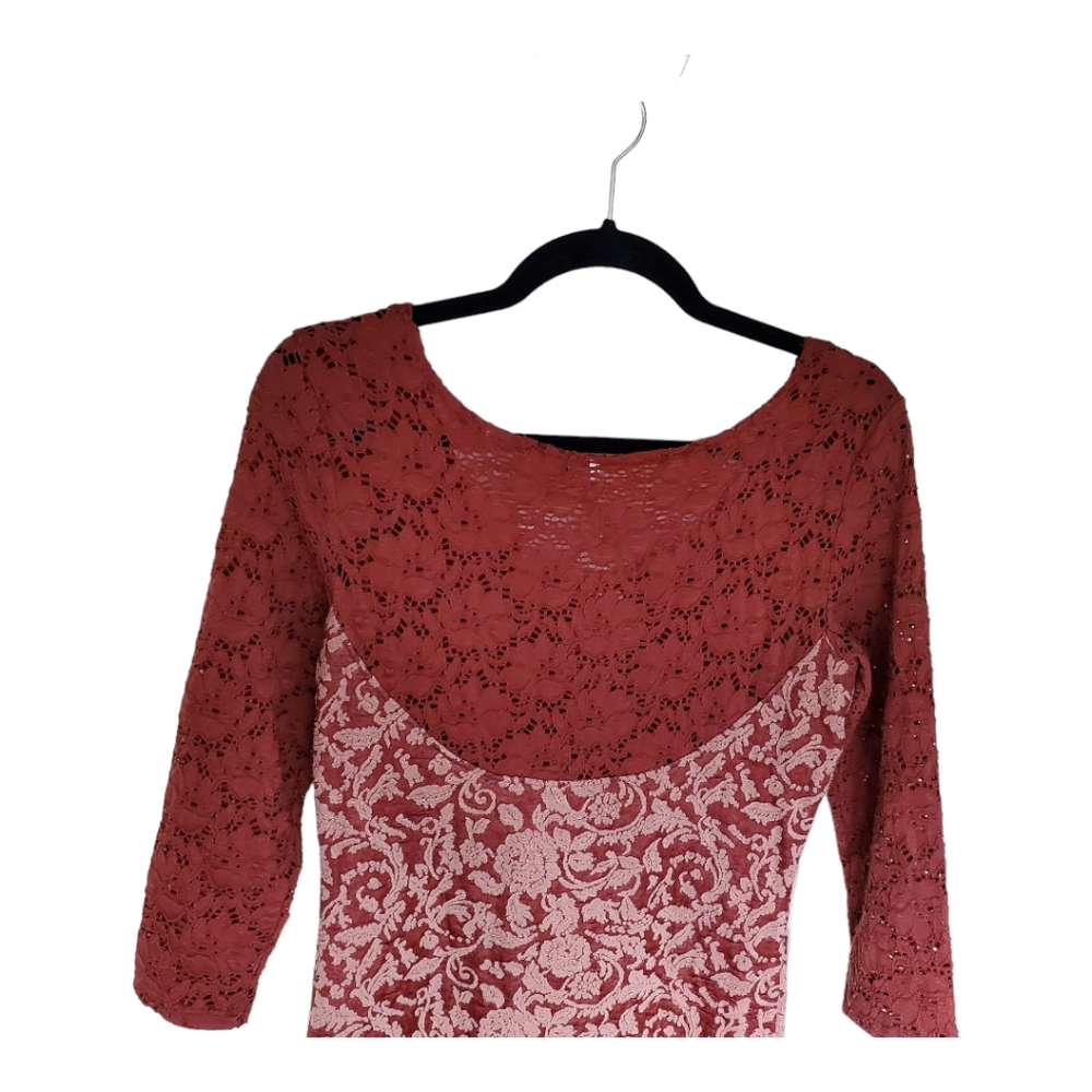 Free People Love You To Pieces Size M Dress Mesh Lace Top Burnt Orange Bodycon‎